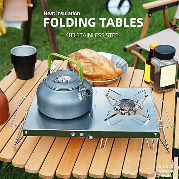 NPOT Camping Heat Shield Folding Table Stainless Steel Gas Stove Stand