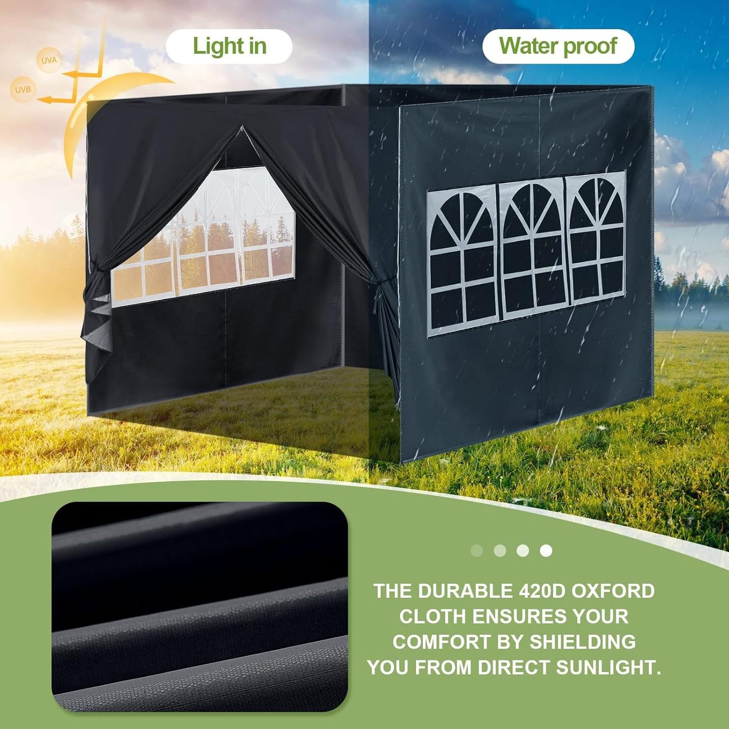 NPOT 4 Pcs Full Zippered Canopy Sidewall for 10 x 10 Canopy No Frame or Top Canopy Walls with Window Replacement Side Walls