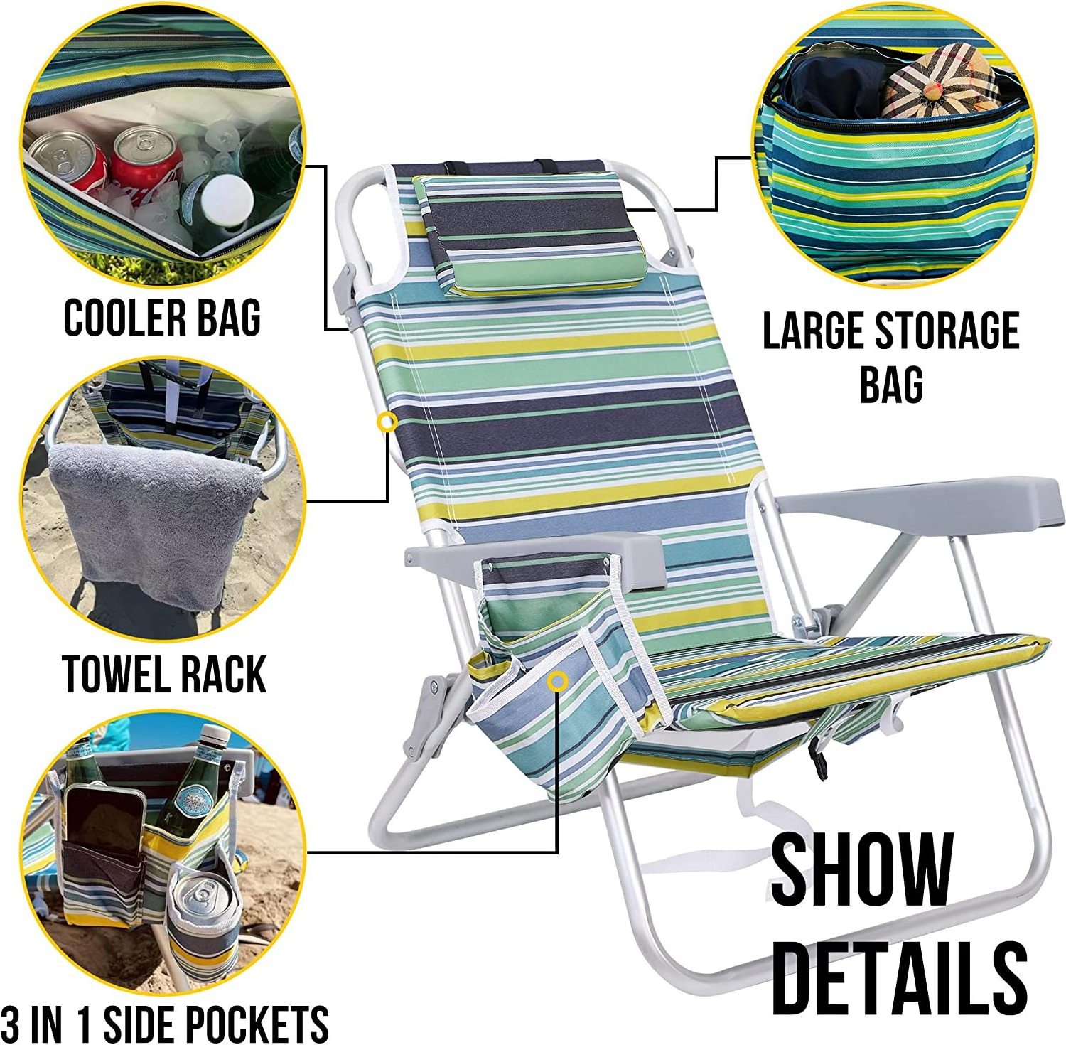 NPOT Portable Beach Chairs, 5-position Lay Flat Folding Backpack Aluminum Fishing Chair European Wholesale Beach Chairs in Bulk