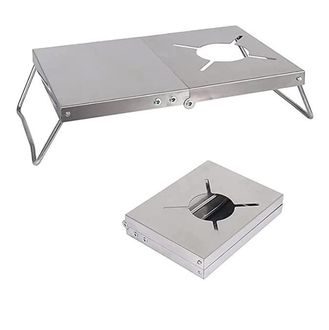 NPOT Camping Heat Shield Folding Table Stainless Steel Gas Stove Stand