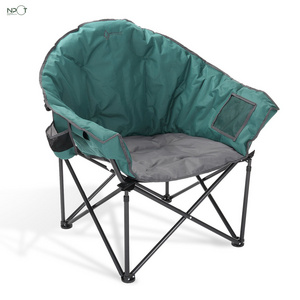 NPOT New Design Oversized Folding Camp Club Chair with External Pocket with Cup Holders Portable Padded Moon Round Saucer Chair