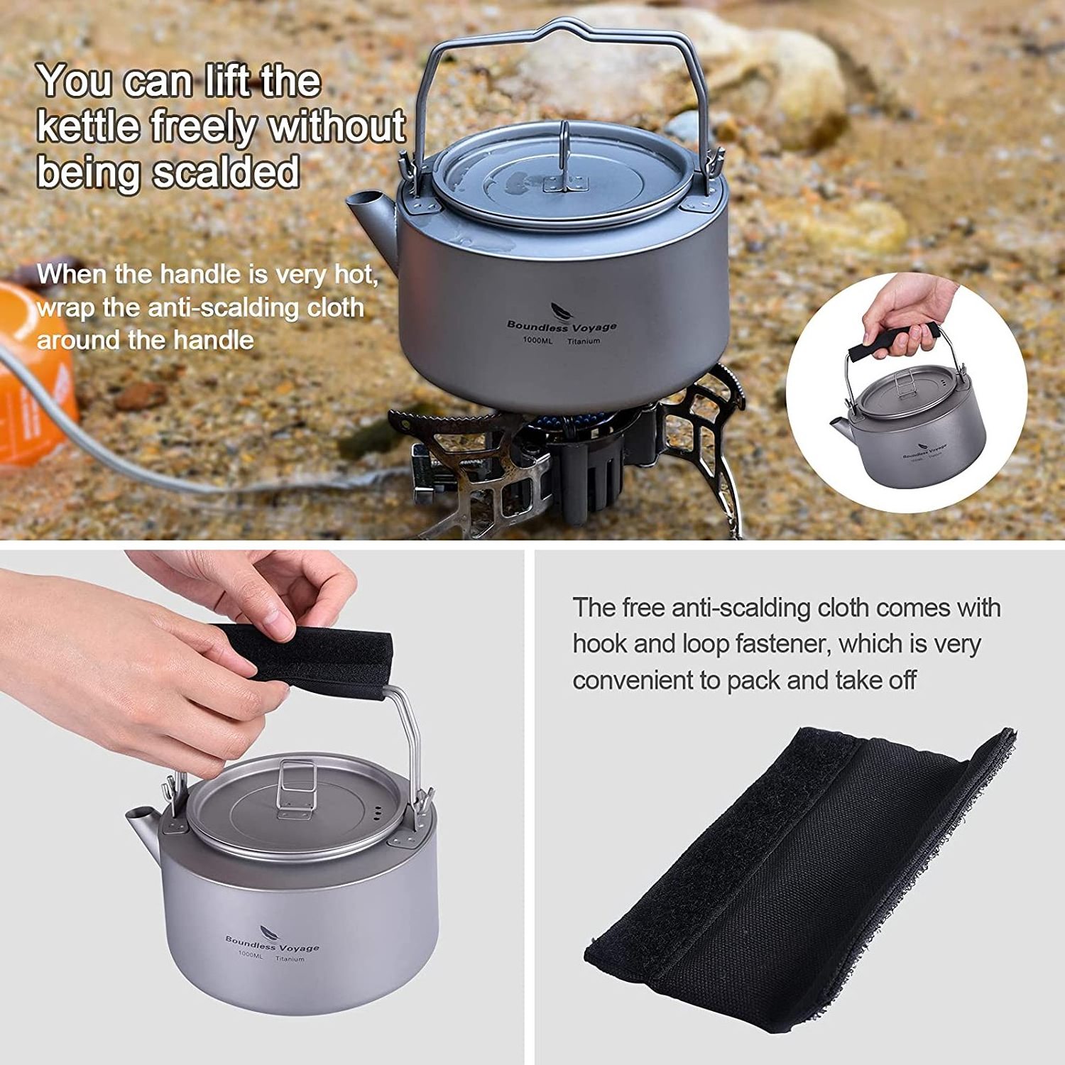 NPOT 700ML Titanium Kettle with Folding Handle Ultralight Teapot Outdoor Camping Big Capacity Pot for Boiling Water Coffee Tea