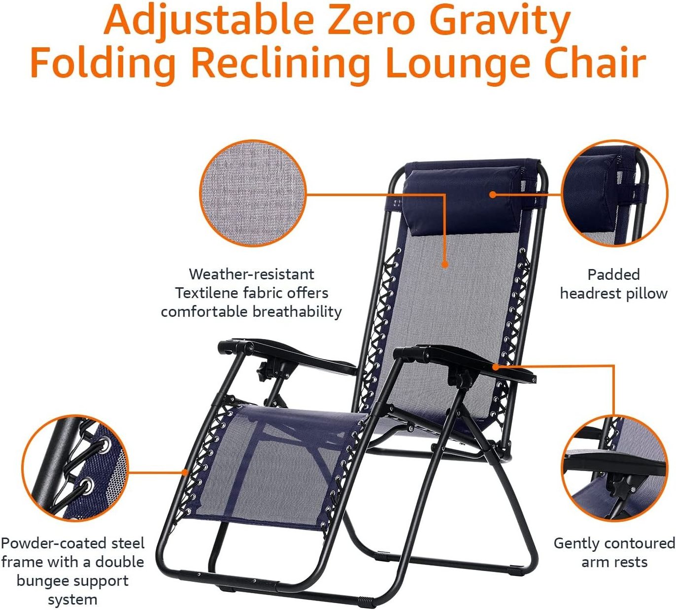 NPOT Outdoor Adjustable Zero Gravity Folding Reclining Lounge Chair with Pillow