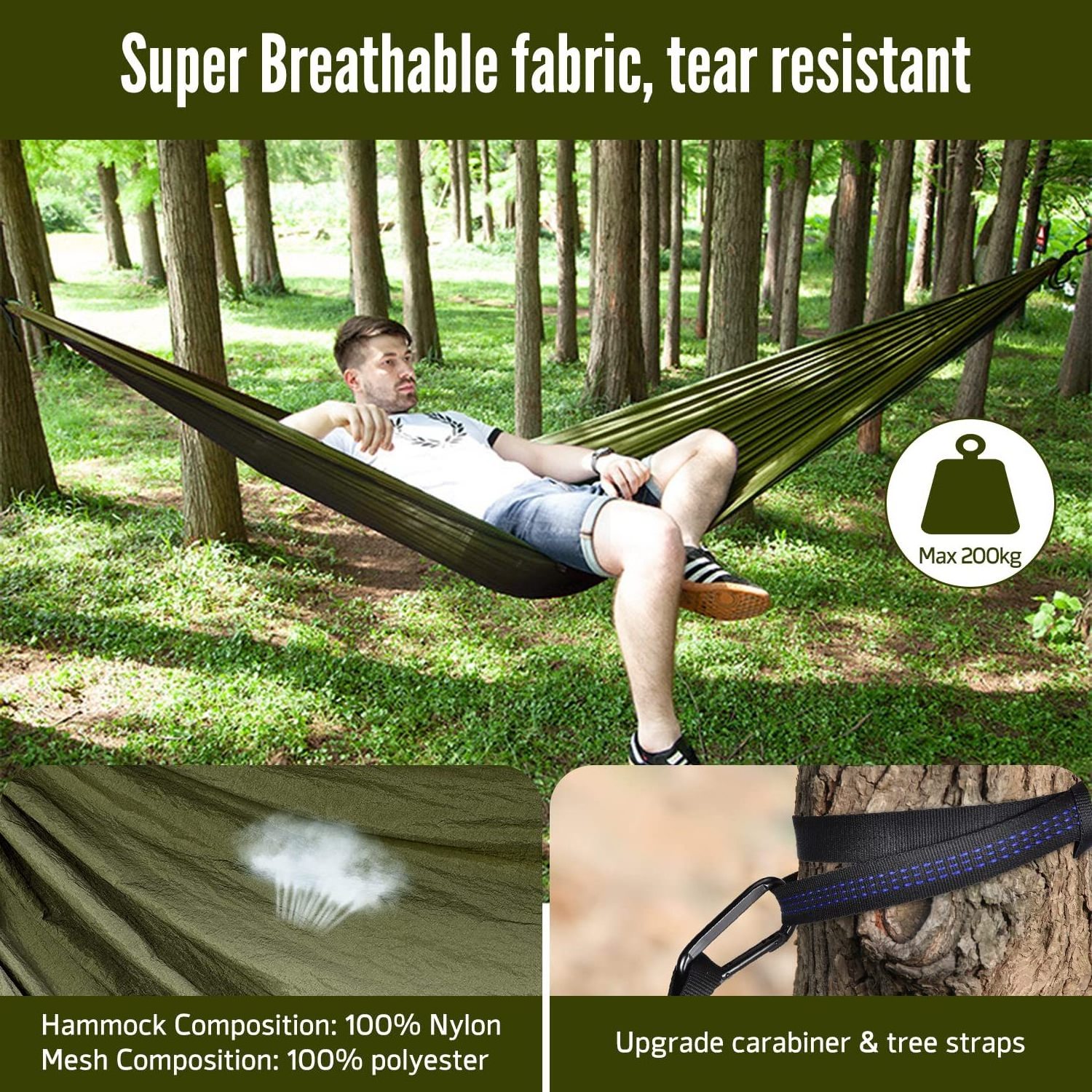 NPOT Hammock with Mosquito Net and Tent Tarpaulin Travel Camping Hammock Outdoor Hammock Ultralight Breathable