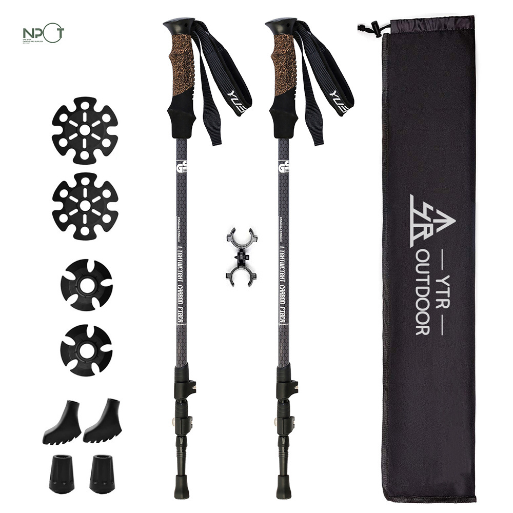 NPOT Ultralight Collapsible 100% Carbon Fiber Trekking Poles with Quick Flip Lock