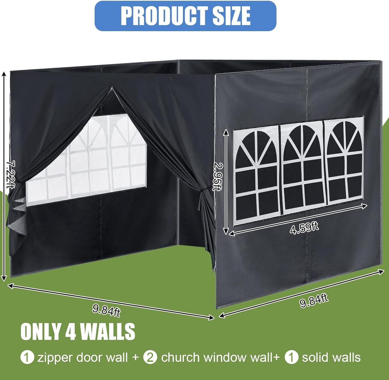 NPOT 4 Pcs Full Zippered Canopy Sidewall for 10 x 10 Canopy No Frame or Top Canopy Walls with Window Replacement Side Walls