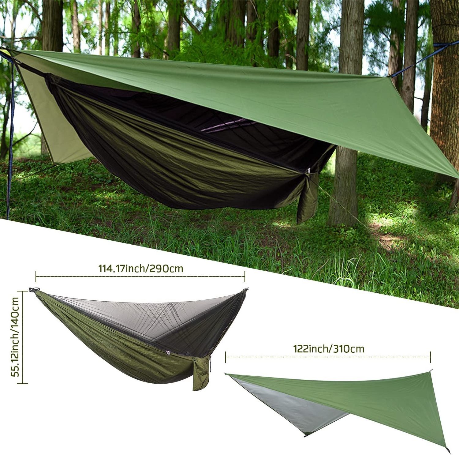 NPOT Hammock with Mosquito Net and Tent Tarpaulin Travel Camping Hammock Outdoor Hammock Ultralight Breathable