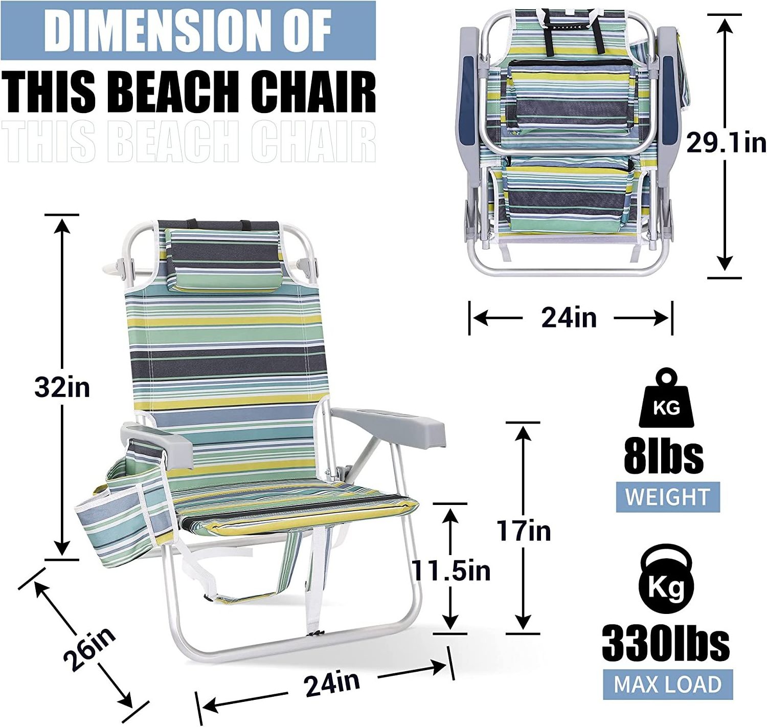 NPOT Portable Beach Chairs, 5-position Lay Flat Folding Backpack Aluminum Fishing Chair European Wholesale Beach Chairs in Bulk