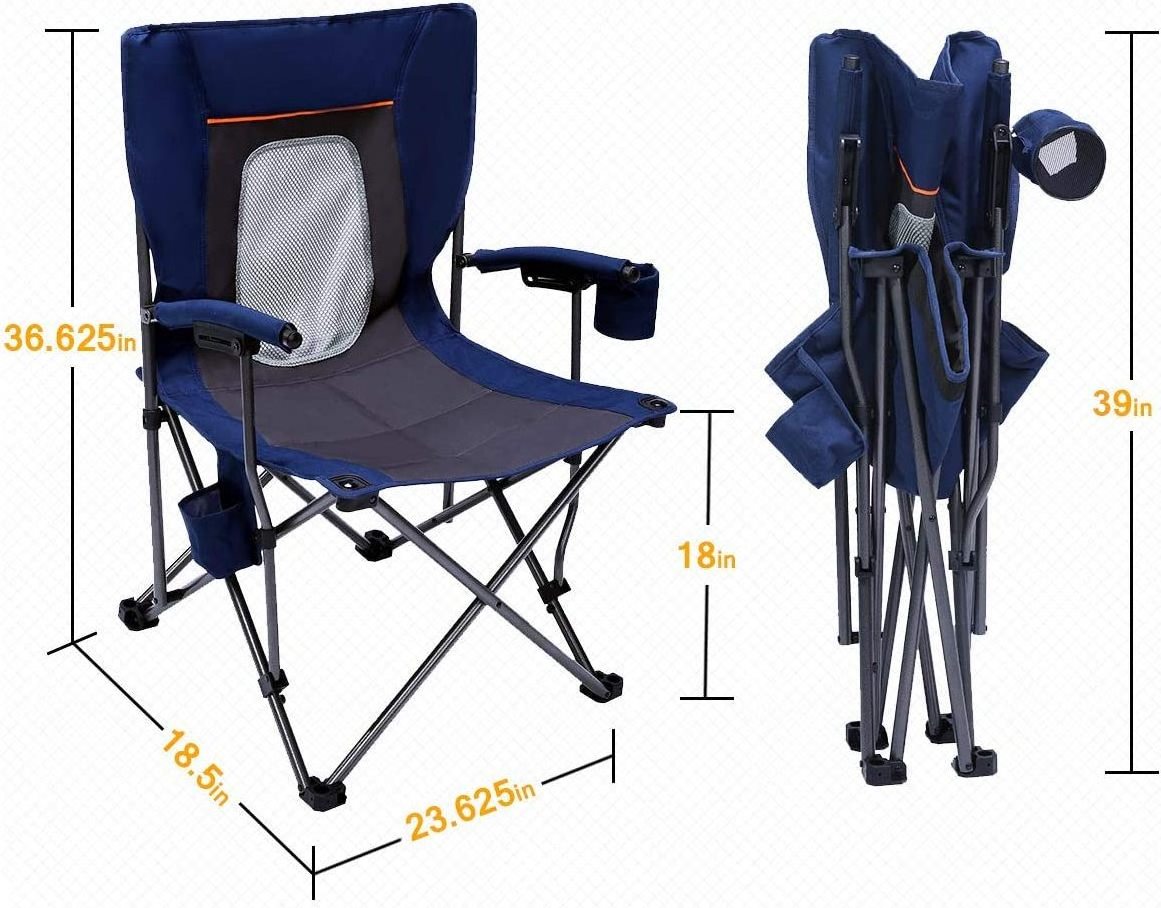 NPOT Camping Chair Folding Portable Quad Mesh Back with Cup Holder Pocket and Hard Armrest