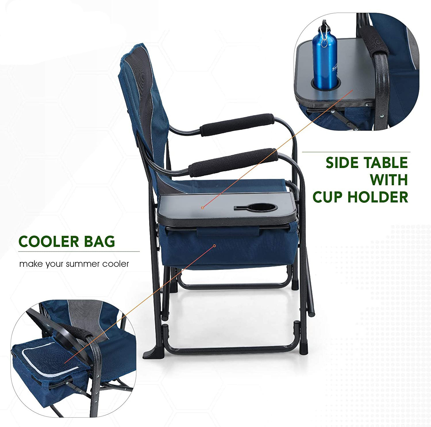 NPOT Director Chair Folding Camping Chair with Side Table Heavy Duty Portable Chair with Cup Holder Cooler Bag