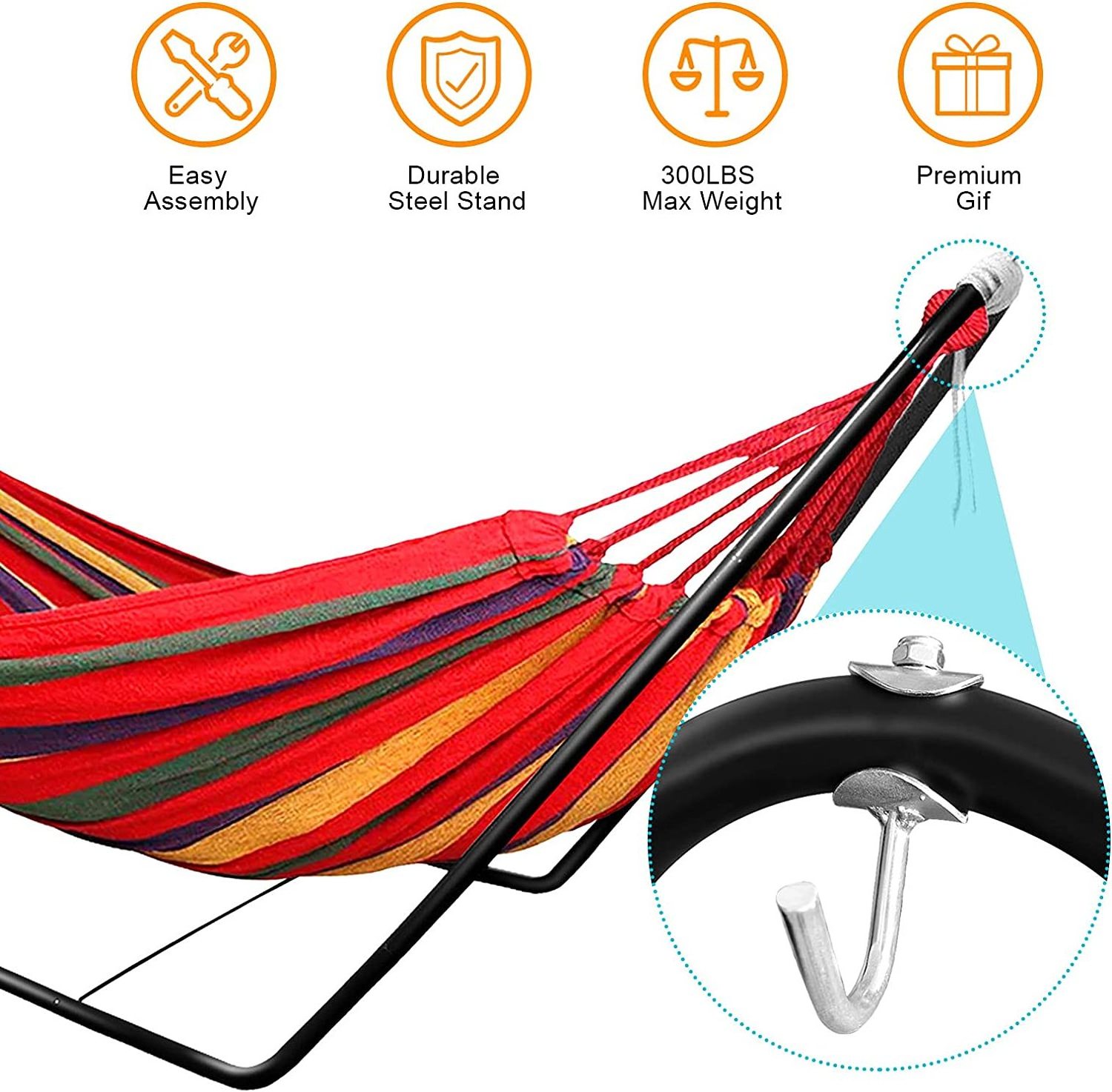 NPOT with Frame for 2 People Garden Hammock with Stand Metal Hiking Steel for Indoor Outdoor Balcony Camping Travel Nylon Adult