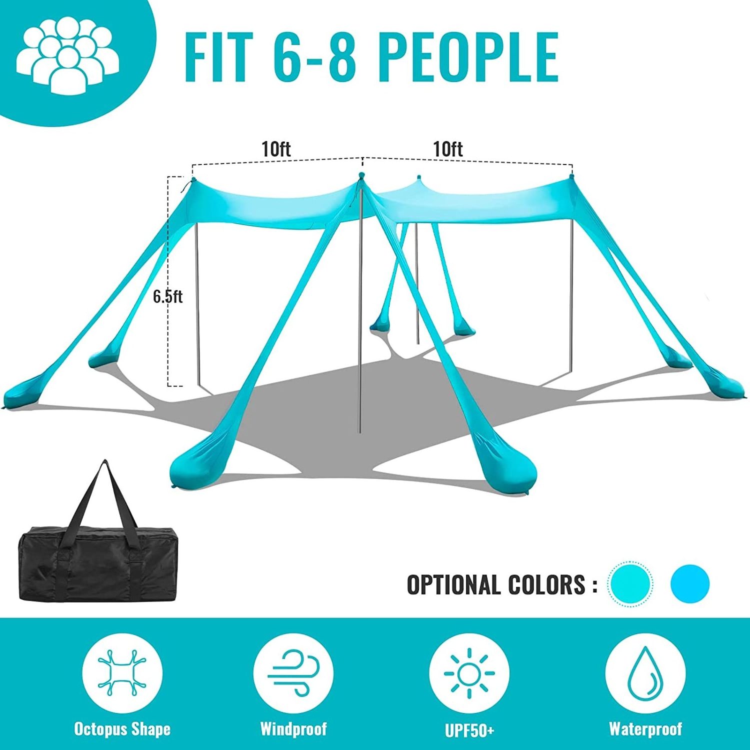 NPOT 10x10 FT Beach Tent Sun Shelter UPF50+ Beach Shade Canopy for Beach, Lawn, Parks, Picnic