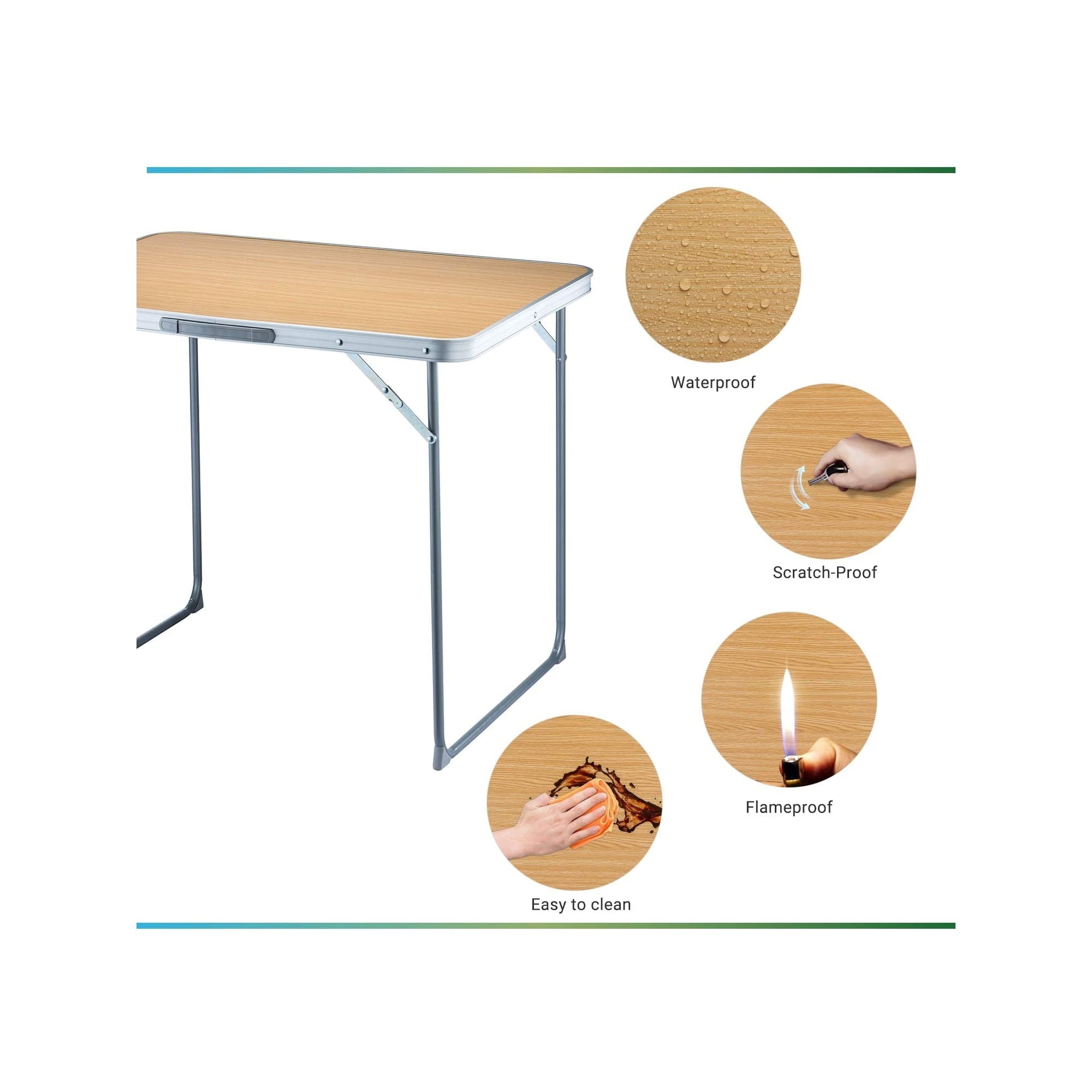 NPOT Lightweight Folding Desk, Multifunctional Portable MDF Aluminum Folding Table, Camping Folding Picnic Table