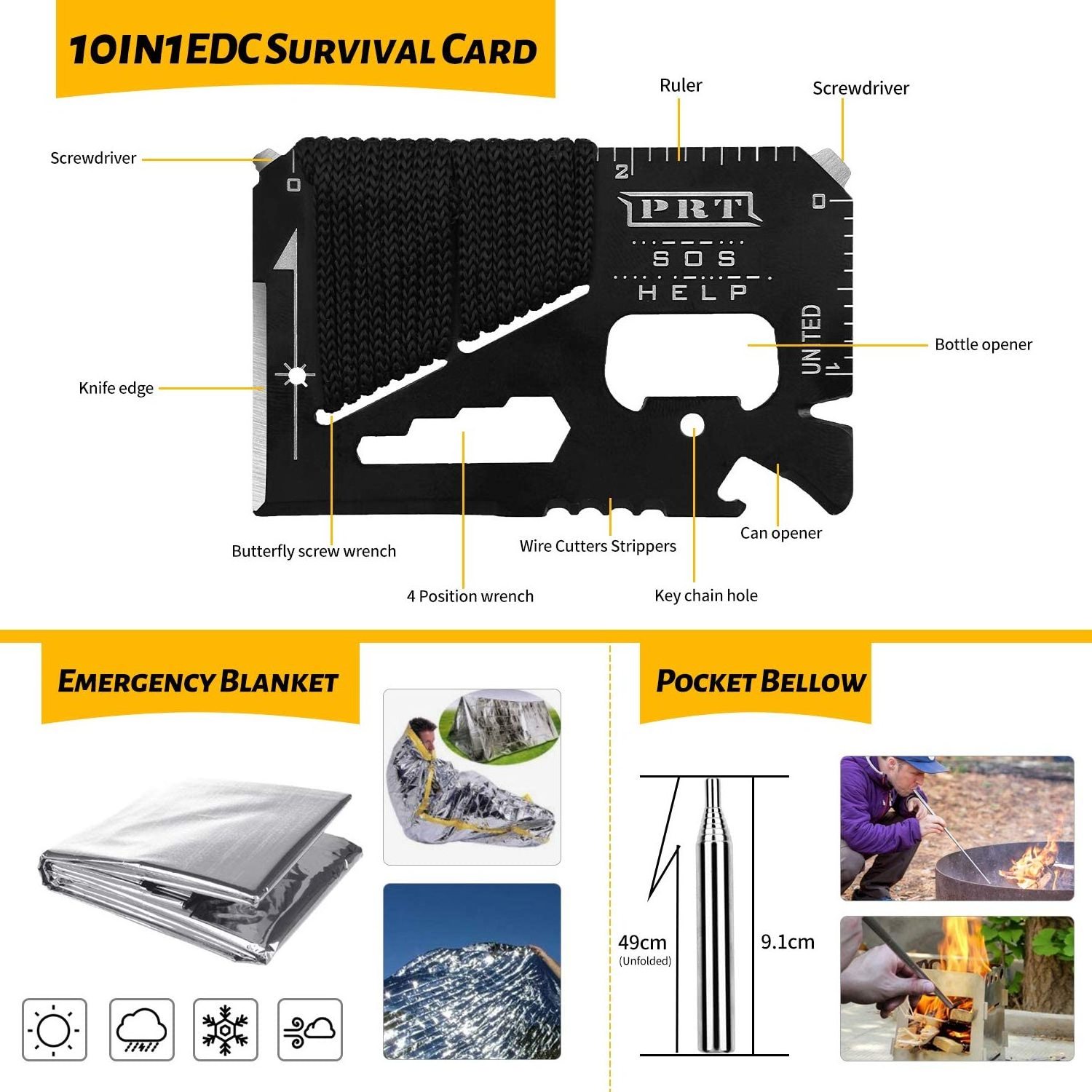 Outdoor Survival Kit 60 in 1,Multifunctional Outdoor Kit with Folding Knife,First Aid Kit Pocket Lamp for Outdoor Activities