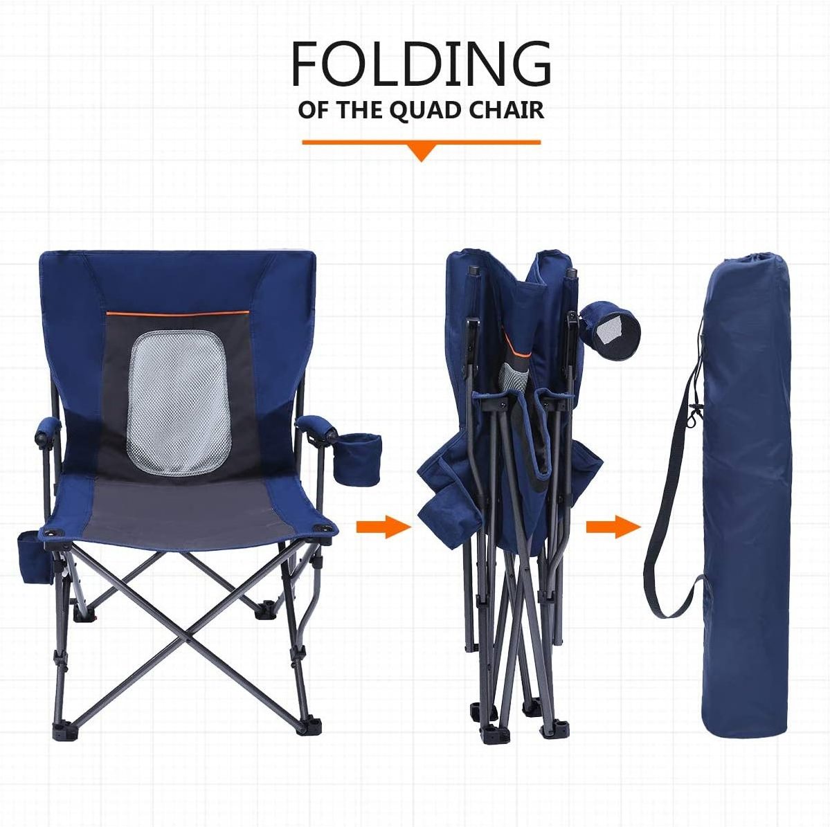 NPOT Camping Chair Folding Portable Quad Mesh Back with Cup Holder Pocket and Hard Armrest