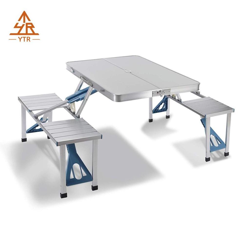 NPOT Aluminum Folding Picnic Table Portable Camping Table Suitcase Table with Bench Outdoor with 4 Seats Metal Customized Modern