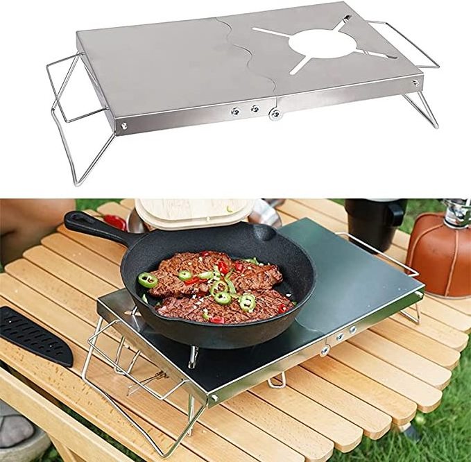 NPOT Camping Heat Shield Folding Table Stainless Steel Gas Stove Stand