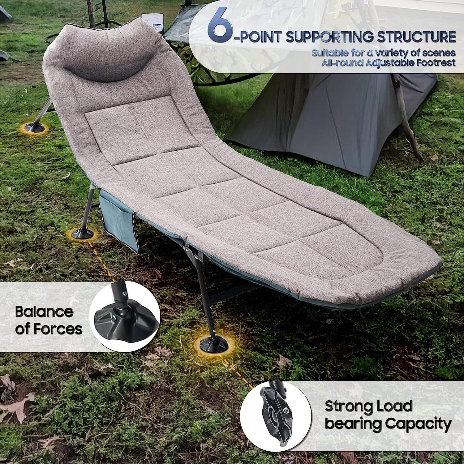 NPOT Portable Lightweight Camping Bed Backpack Lounge Chair Camping Cot Indoor outdoor Folding Bed For Travel Camping Beds