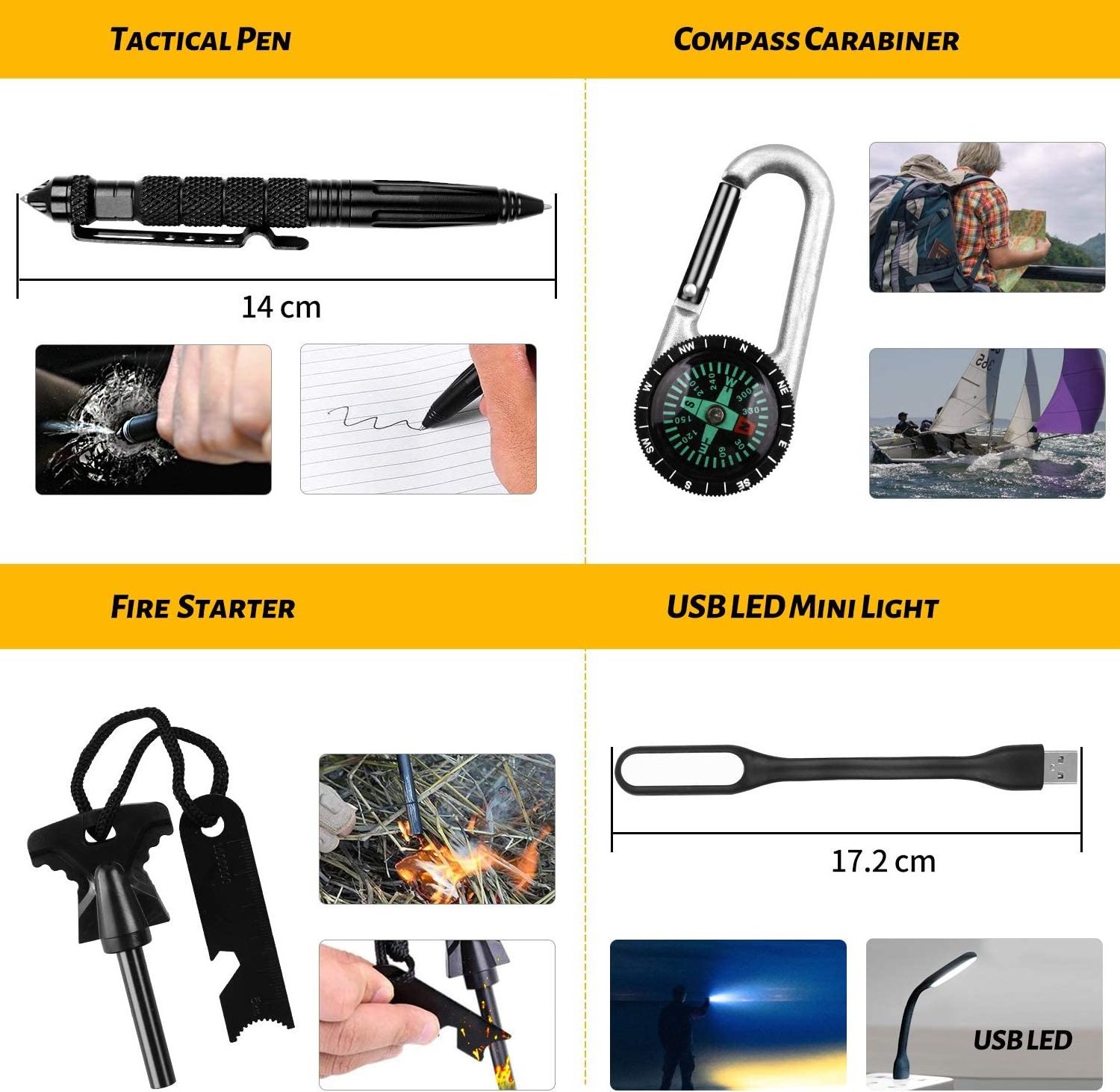 Outdoor Survival Kit 60 in 1,Multifunctional Outdoor Kit with Folding Knife,First Aid Kit Pocket Lamp for Outdoor Activities