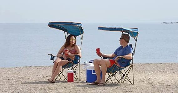 NPOT Beach Chair with Cup Holder with Adjustable Cover Umbrella Tube Traditional Rocking Camping Aluminum Metal Steel Folding