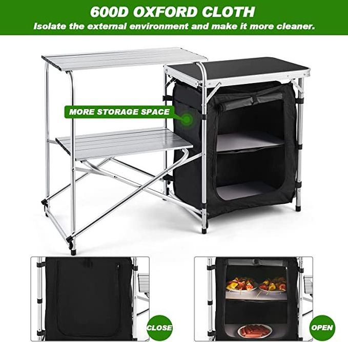 NPOT Camping Kitchen Table, Aluminum Outdoor Folding Grill Cook Station with Storage Organizer, 2 Side Tables for BBQ Picnic