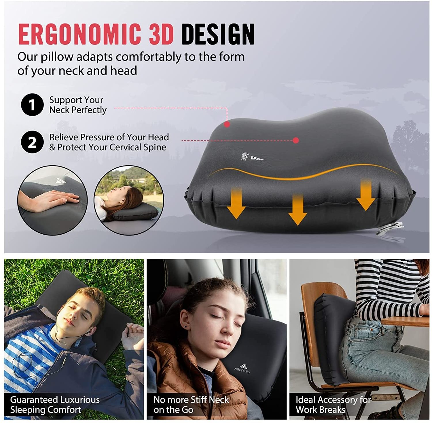 Self Newlating Camping Pillow,foam Inflatable Travel Pillow Support,compressible Pillow for Sleeping with Ergonomic 3D Round 50g