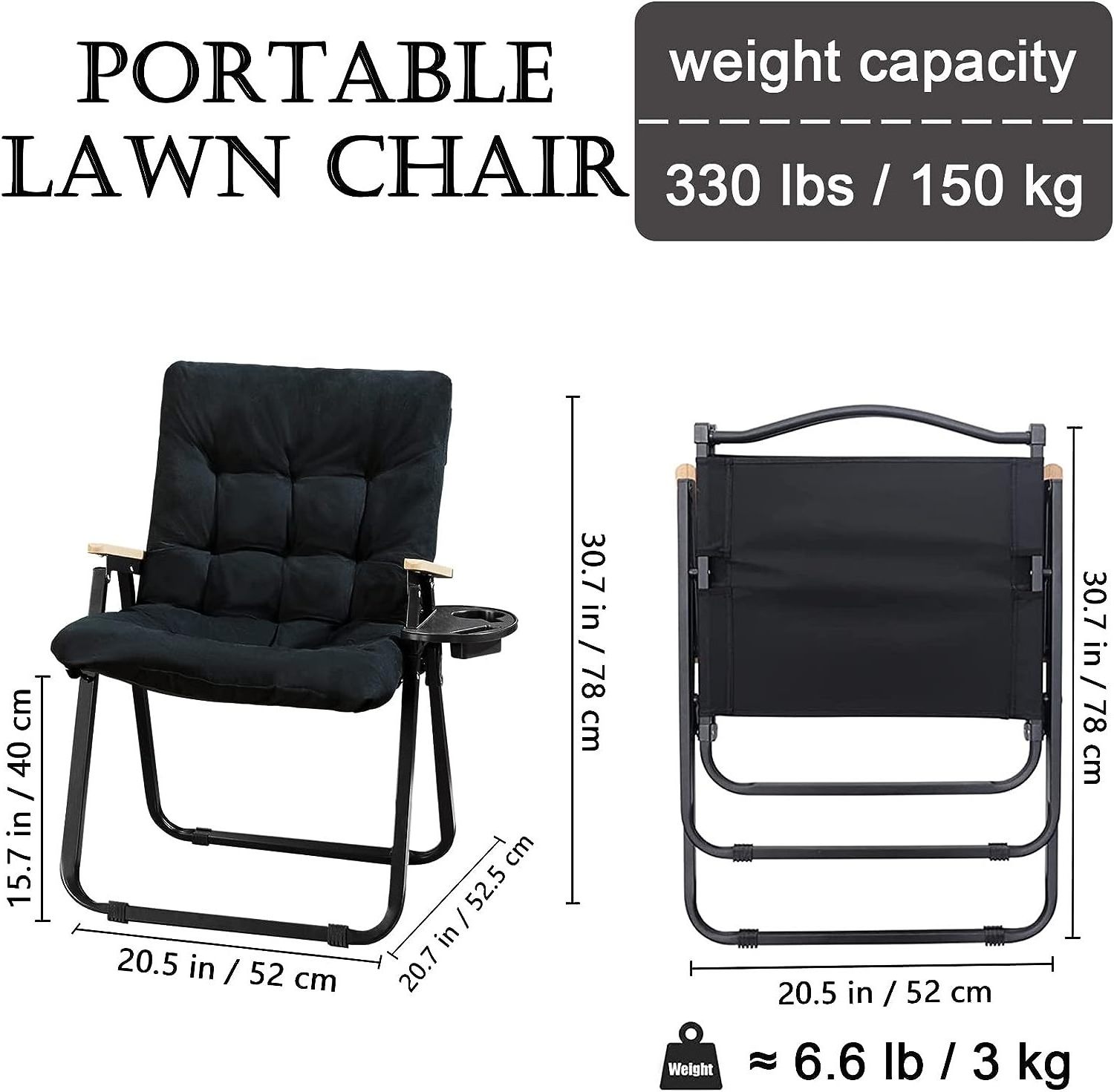 NPOT 2 Pack Best Portable Design Camping Chair with Cushion and Cup Holder Lawn Chair a Versatile Heavy Duty Folding Fabric 3kg