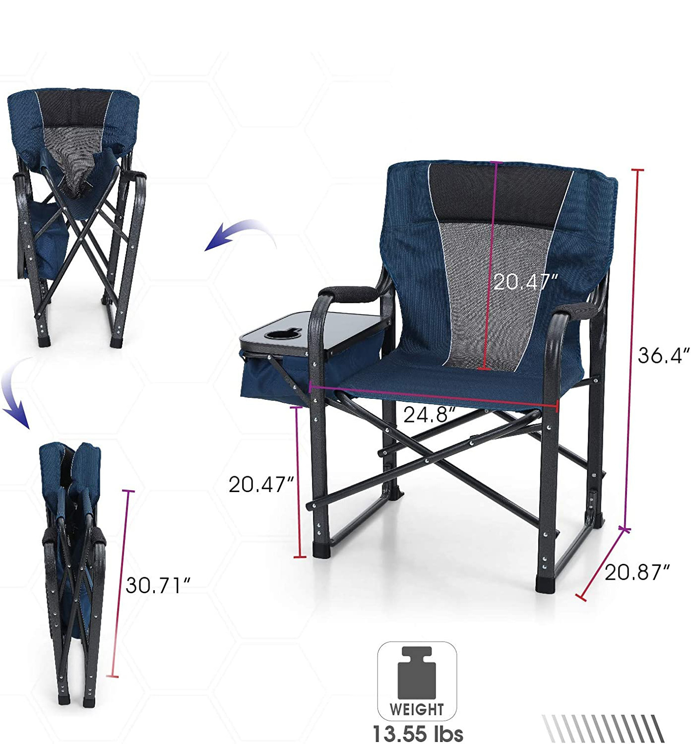 NPOT Director Chair Folding Camping Chair with Side Table Heavy Duty Portable Chair with Cup Holder Cooler Bag