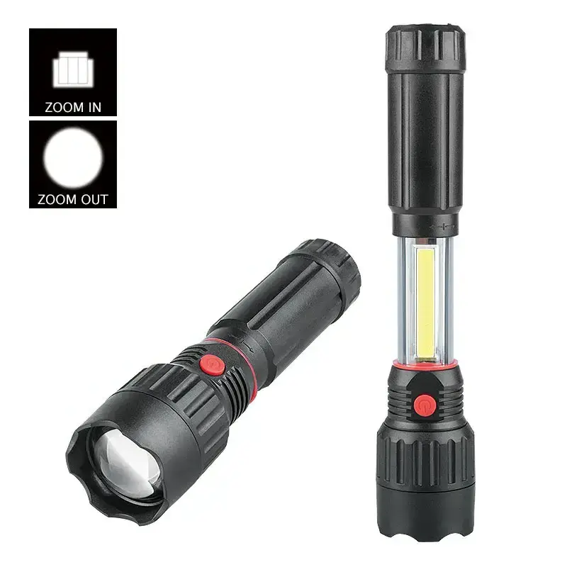 NPOT 2 in 1 Flashlight/worklight, 3W COB LED Flashlight with Magnetic base, length adjustable & telescopic Worklight