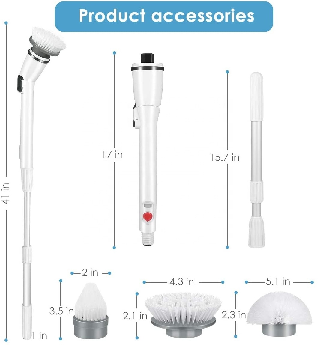 360 Cordless Electric Spin Scrubber, Power Bathroom Scrubber with Adjustable Extension Arm and 3 Replaceable Heads