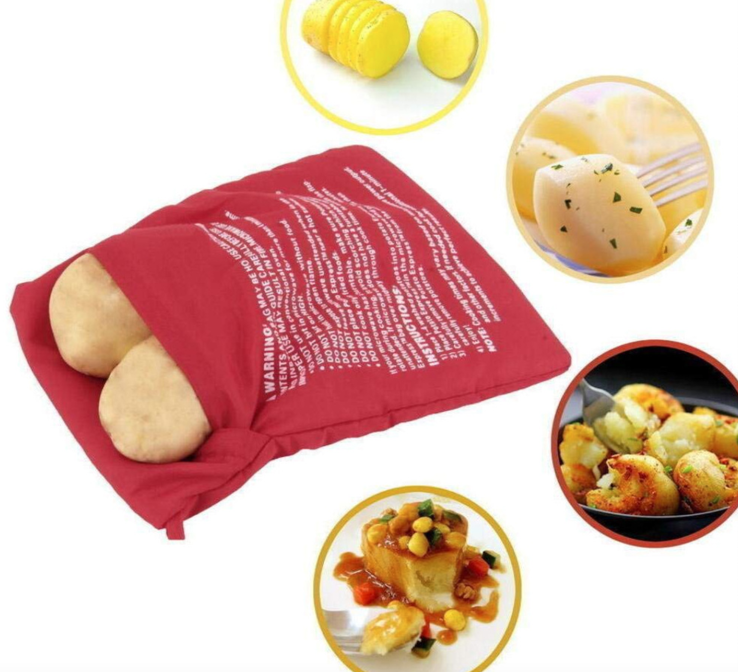 Microwave Potato Bag  2 Pack of Reusable Microwave Cooker Bag Baked Pouch Potato Bag RedUsed for great all kinds of potatoes,co