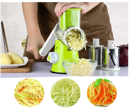 Vegetable Slicer  Vegetable Fruit Cutter Cheese Shredder Rotary Drum Grater with 3 Stainless Steel Rotary Blades and Suction Cup