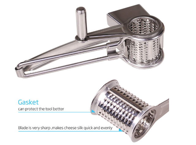 Rotary Cheese Grater - Vegetable Cheese Cutter Slicer Shredder with 3 Interchanging Rotary  Sharp Cylinders Stainless Steel