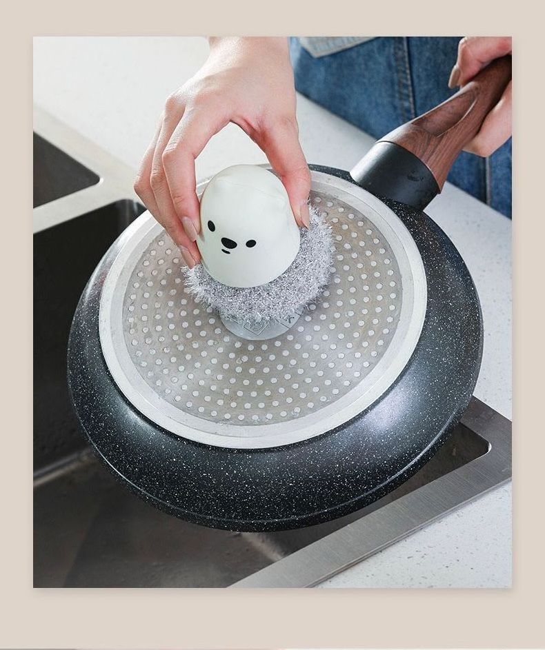 Kitchen cartoon cute handheld cleaning brush acrylic yarn dishwasher with base cleaning ball