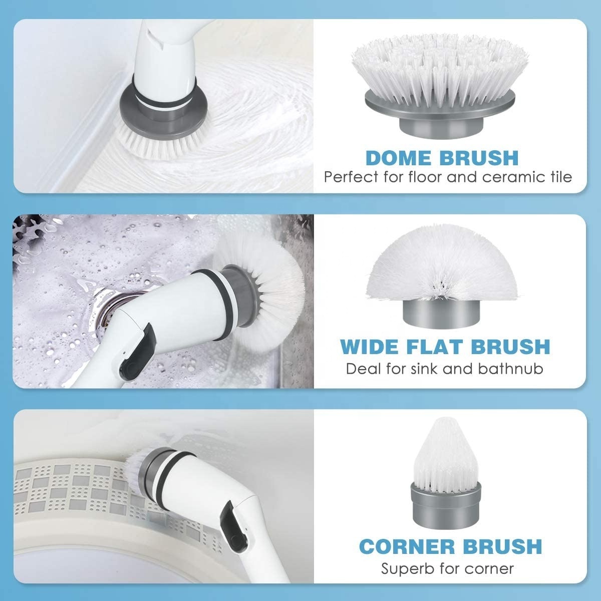 360 Cordless Electric Spin Scrubber, Power Bathroom Scrubber with Adjustable Extension Arm and 3 Replaceable Heads