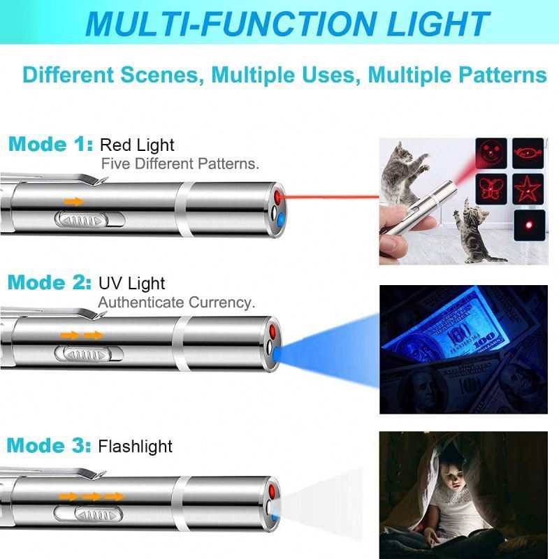 Cat Toy 5 in 1 USB Rechargeable Funny Cat Chaser Toys Mini Flashlight Laser LED Pen Light Cat Light Pointers