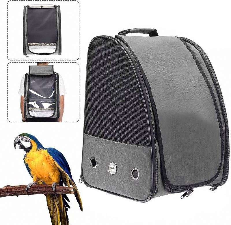 Bird Carrier Backpack with Perch and Feeder Lightweight Foldable Birds Travel Cage