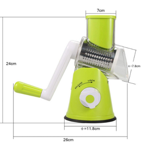 Vegetable Slicer  Vegetable Fruit Cutter Cheese Shredder Rotary Drum Grater with 3 Stainless Steel Rotary Blades and Suction Cup