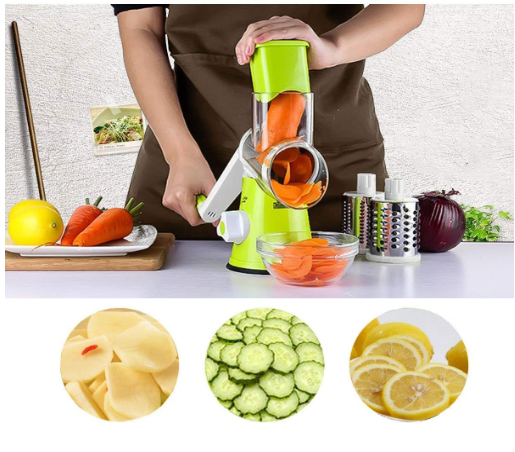 Vegetable Slicer  Vegetable Fruit Cutter Cheese Shredder Rotary Drum Grater with 3 Stainless Steel Rotary Blades and Suction Cup