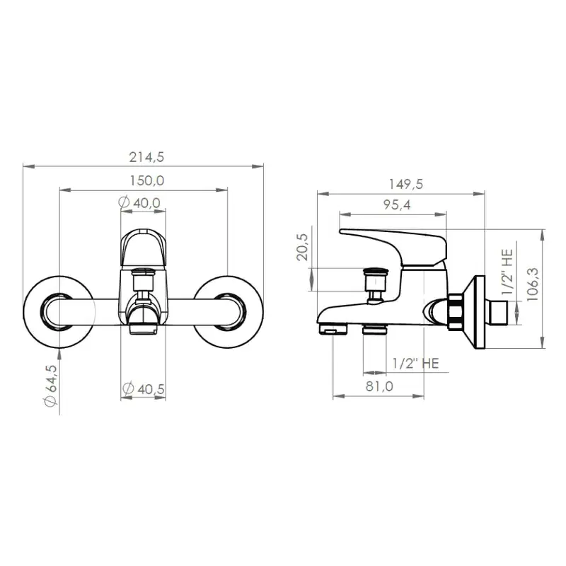 Ceramic cartridge 35mm Bathroom Single Lever Chrome Brass Bath Shower Faucet Mixer Tap