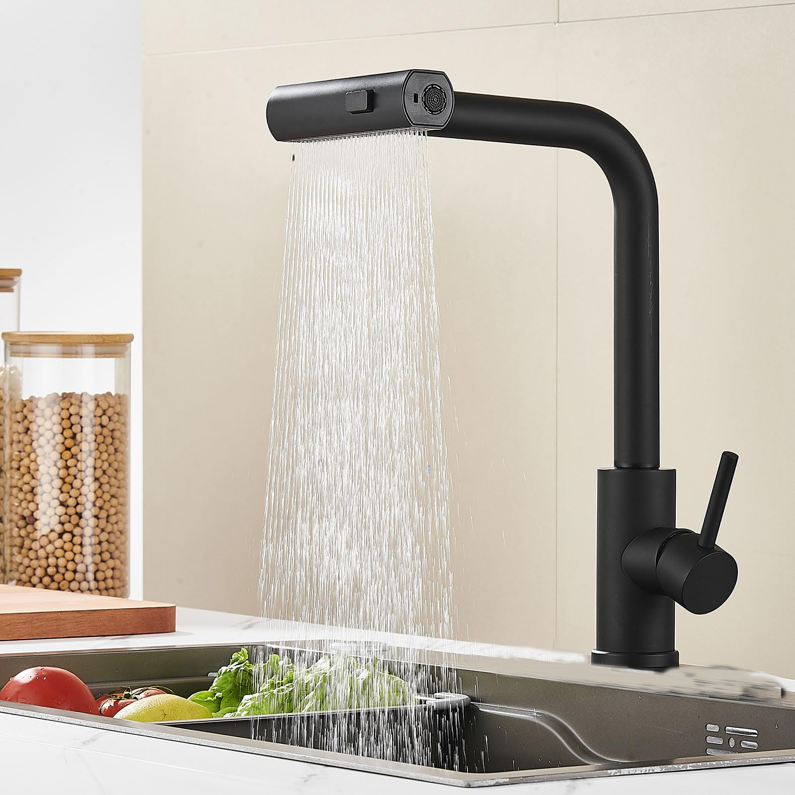 torneira monocomando para banheiro kitchen Pull Out Faucet with Rainfall Spray Head Vanity Mixer Tap Matte Black faucet kitchen