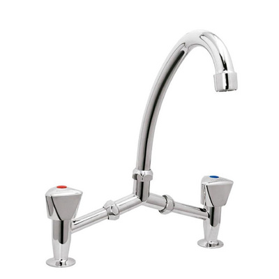 Double lever 2 hole bridge water sink mixer faucet 8 inch hot and cold zinc plating kitchen tap