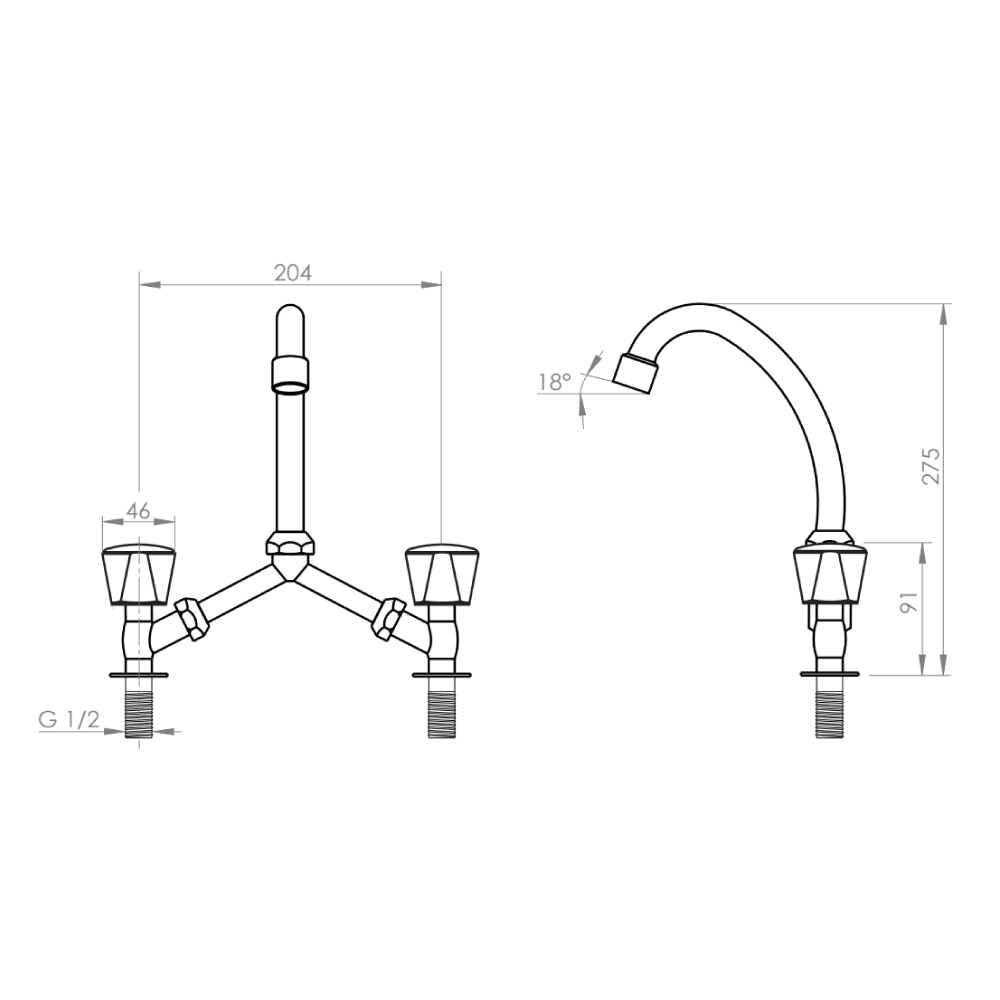 Double lever 2 hole bridge water sink mixer faucet 8 inch hot and cold zinc plating kitchen tap