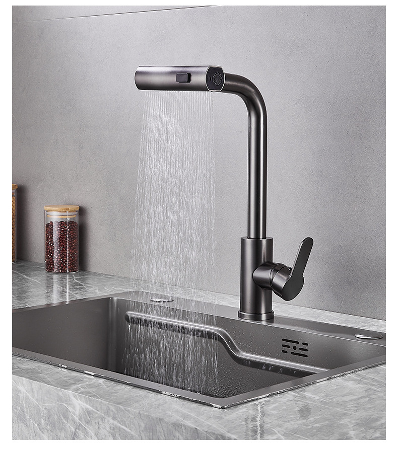 matte black kitchen faucet with pull down sprayer multifunction waterfall kitchen faucet mixer tap