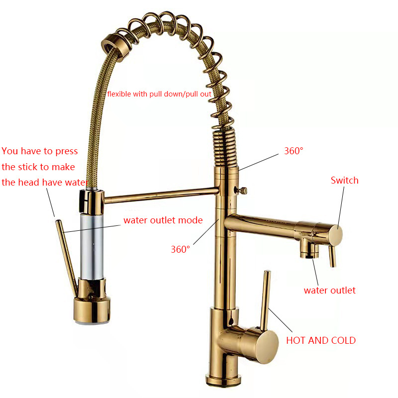 traditional classic chrome black rose gold golden pullout kitchen faucet with pull down sprayer faucet for the large kitchen tap