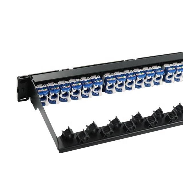 24 port Cat6 lan patch panel loaded modular keystone jack toolless roll lock for networking rack cabinets