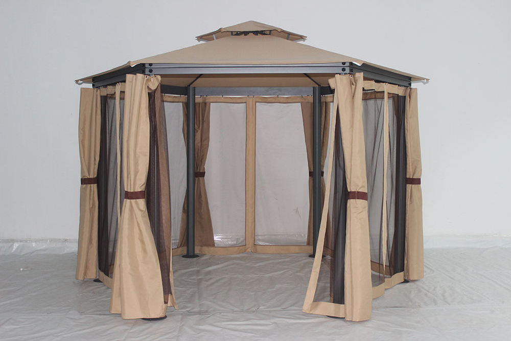 Gazebos Patios Outdoor Hexagonal Gazebo with Netting and Privacy Curtains