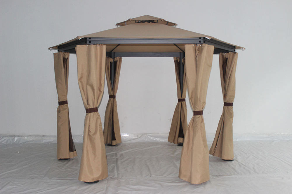 Gazebos Patios Outdoor Hexagonal Gazebo with Netting and Privacy Curtains