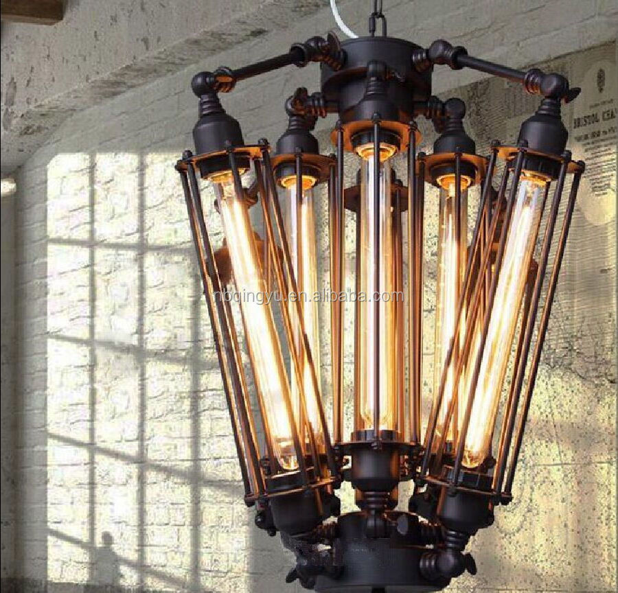 lamp industrial iron cage pendant light with edison bulb T9-300 chandelier lamp