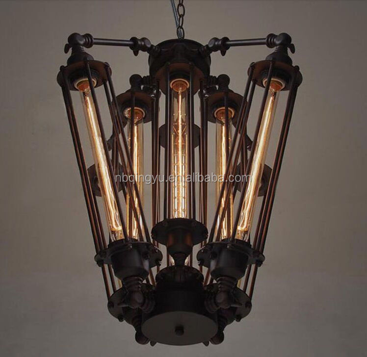 lamp industrial iron cage pendant light with edison bulb T9-300 chandelier lamp